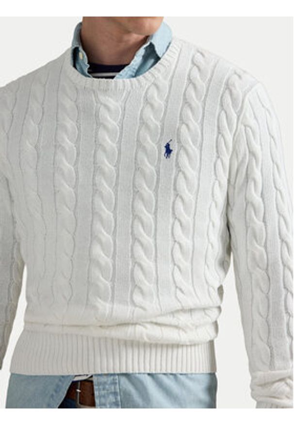 Polo Ralph Lauren Sweter 710775885033 Biały Regular Fit. Typ kołnierza: polo. Kolor: biały. Materiał: bawełna