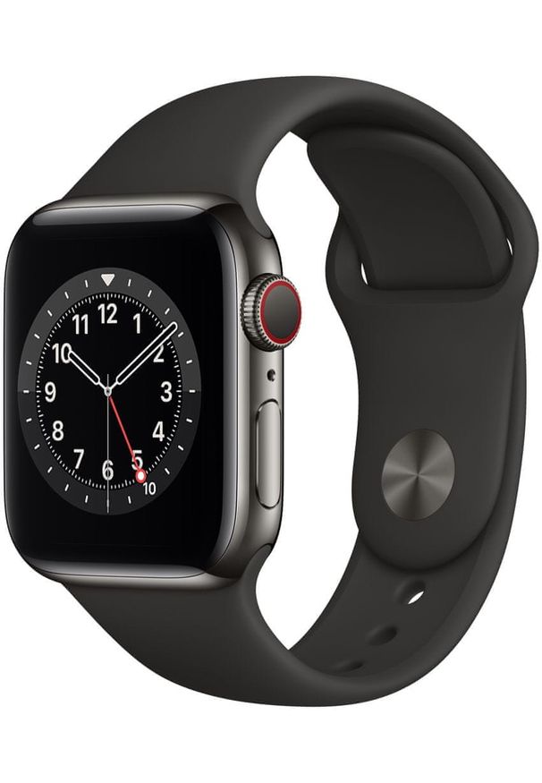 APPLE - Apple smartwatch Watch Series 6 Cellular, 40mm Graphite Stainless Steel Case with Black Sport Band. Rodzaj zegarka: smartwatch. Kolor: szary. Styl: sportowy