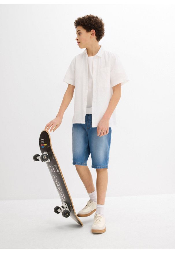 bonprix - Bermudy dżinsowe ze stretchem, Regular Fit (2 pary). Kolor: niebieski