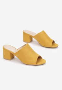 Born2be - Żółte Klapki Usinyera. Nosek buta: otwarty. Kolor: żółty. Materiał: skóra ekologiczna. Wzór: gładki. Obcas: na słupku #3