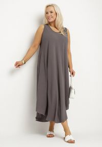 Born2be - Szara Rozkloszowana Sukienka z Bawełną Nairilo. Okazja: na spacer. Kolor: szary. Materiał: bawełna. Sezon: lato. Styl: klasyczny, elegancki #7