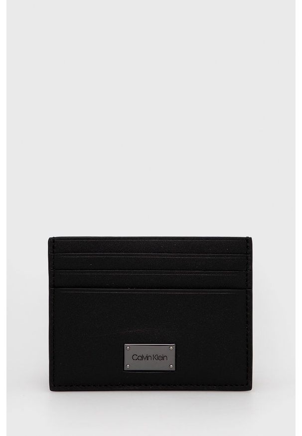 Calvin Klein - Portfel skórzany. Kolor: czarny. Materiał: włókno, materiał. Wzór: gładki