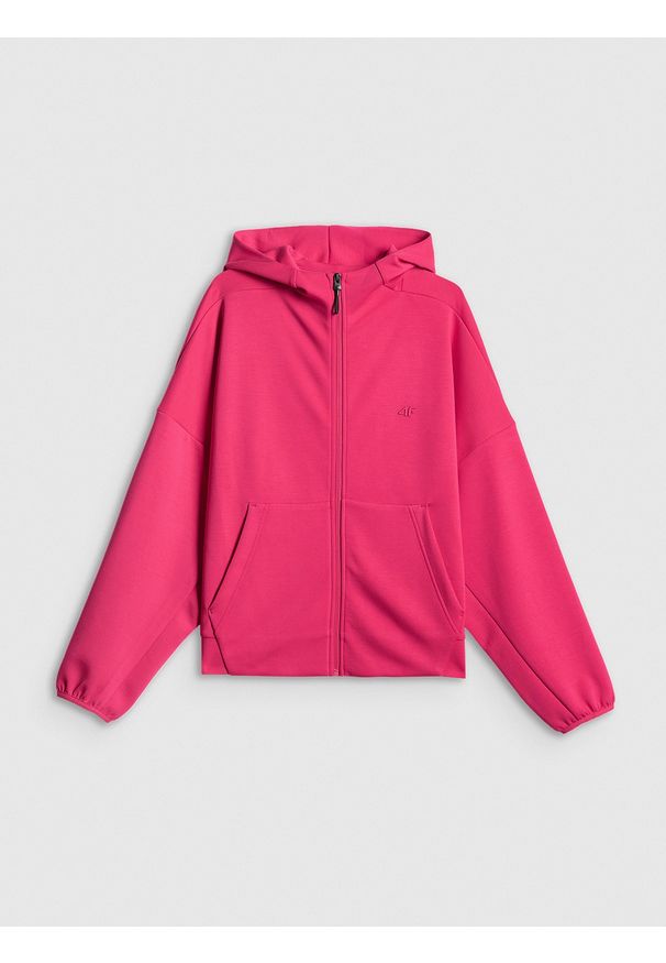 4f - 4F Bluza dresowa regular z kapturem damska - różowa XL. Okazja: na co dzień. Typ kołnierza: kaptur. Kolor: różowy. Materiał: dresówka. Styl: casual, klasyczny, sportowy