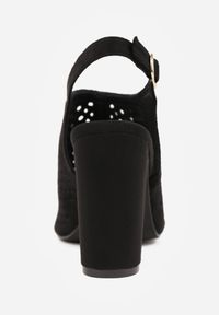 Born2be - Czarne Ażurowe Sandały na Obcasie ze Skórzaną Wkładką Linwena. Okazja: na imprezę, na co dzień, na spacer. Zapięcie: sprzączka. Kolor: czarny. Wzór: ażurowy. Materiał: skóra. Sezon: lato. Obcas: na obcasie. Styl: boho, casual, klasyczny. Wysokość obcasa: wysoki #4