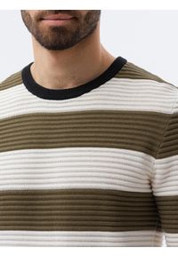 Ombre Clothing - Sweter męski w paski - oliwkowy V4 E189 - XXL. Kolor: oliwkowy. Materiał: bawełna, dzianina. Wzór: paski. Styl: klasyczny #7