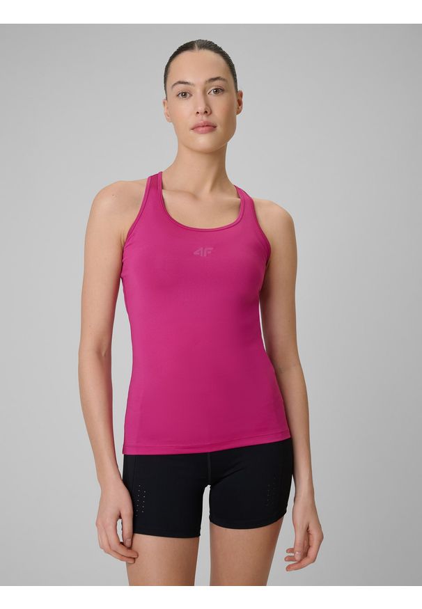 4f - 4F Top treningowy slim szybkoschnący damski - różowy S. Kolor: różowy. Materiał: skóra. Sport: fitness