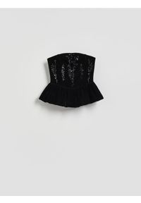Reserved - Top z cekinami - czarny. Kolor: czarny. Materiał: dzianina #1