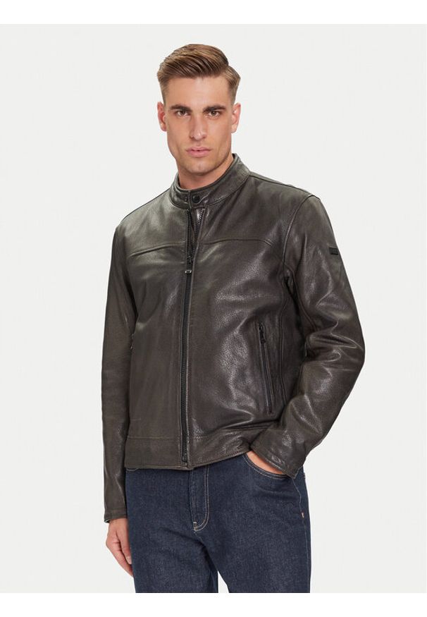 JOOP! Kurtka skórzana Cleary 80000863 Szary Regular Fit. Kolor: szary. Materiał: skóra