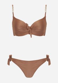 Born2be - Brązowe Bikini Biustonosz z Koralikami i Kokardą i Wiązane Figi Kąpielowe Raicine. Kolekcja: plus size. Kolor: brązowy. Długość: długie #5