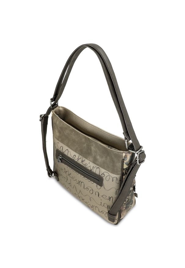 Szara Elegancka Torebka z Funkcją Plecaka Anekke Seria Real. Kolor: szary. Materiał: materiał. Wzór: aplikacja, haft. Styl: elegancki