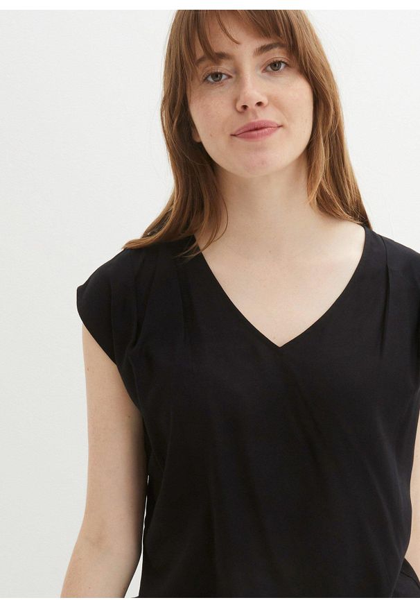 bonprix - Bluzka z krótkim rękawem i dekoltem w serek. Typ kołnierza: dekolt w serek. Kolor: czarny. Długość rękawa: krótki rękaw. Długość: krótkie