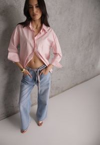 Renee - Niebieskie Jeansy Szerokie z Bawełną High Waist Ozdobione Wiązanym Sznurkiem Neviolla. Okazja: na co dzień. Stan: podwyższony. Kolor: niebieski. Wzór: aplikacja. Styl: casual #7