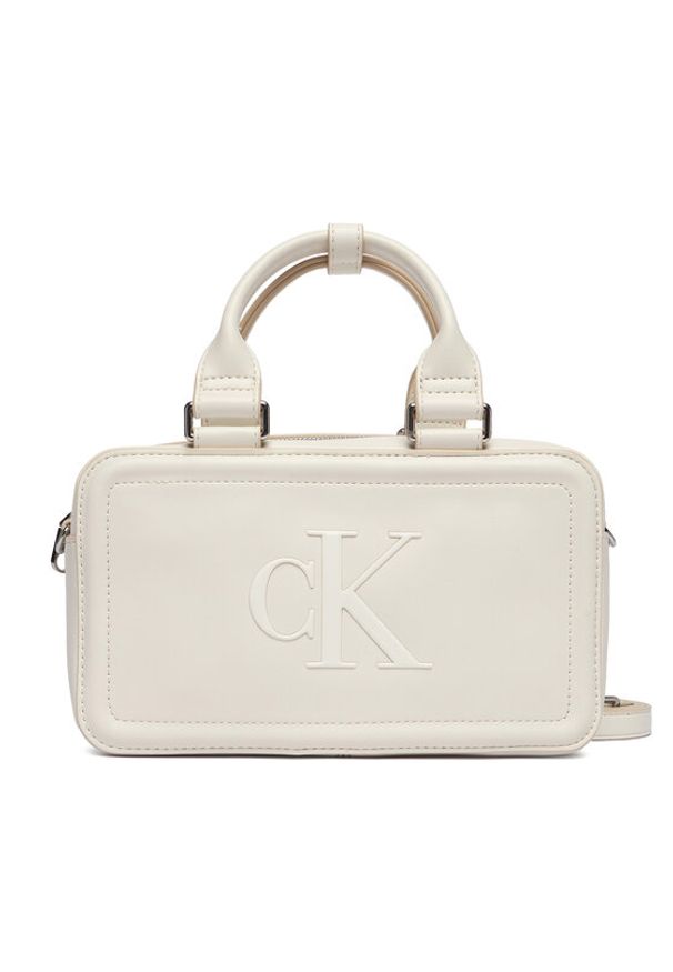 Calvin Klein Torebka Bold Ck Elongated Mini Tote LV04F3411G Biały. Kolor: biały. Materiał: skórzane