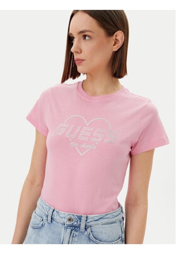 Guess T-Shirt V5GI10 K9RM1 Różowy Regular Fit. Kolor: różowy. Materiał: bawełna
