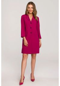 Stylove - Elegancka żakietowa sukienka marynarka z paskiem - śliwkowa. Materiał: poliester, elastan, wiskoza. Styl: elegancki #3