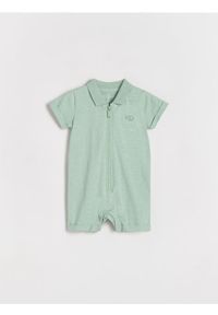 Reserved - Kombinezon z haftem - jasnoturkusowy. Kolor: turkusowy. Materiał: bawełna, dzianina. Wzór: haft #1