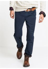 bonprix - Spodnie ocieplane ze stretchem Regular Fit Straight. Stan: podwyższony. Kolor: niebieski