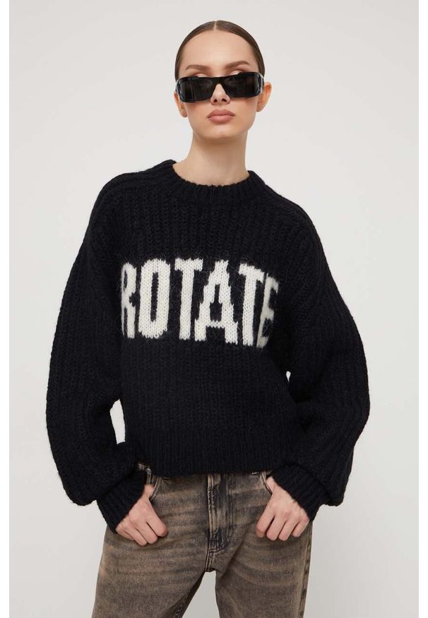 ROTATE - Rotate sweter wełniany damski kolor czarny ciepły. Kolor: czarny. Materiał: wełna. Styl: klasyczny