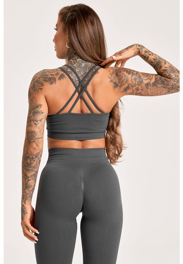 GYM GLAMOUR - Stanik fitness cardio damski Gym Glamour push up 2.0. Kolor: szary. Rodzaj stanika: push-up. Sport: fitness