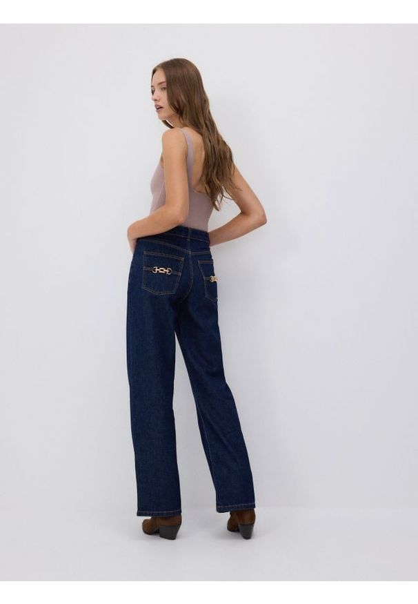 Reserved - Jeansy wide leg - granatowy. Stan: podwyższony. Kolor: niebieski