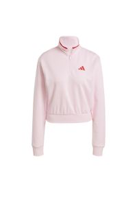 Adidas - Bluza dresowa Essentials Color Pop French Terry Crop Quarter-Zip. Kolor: różowy. Materiał: dresówka. Długość rękawa: długi rękaw. Długość: krótkie. Sport: fitness