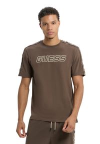 Guess - GUESS Brązowy męski t-shirt Arlo. Kolor: brązowy #3