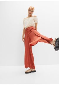 bonprix - Spodnie z lejącej wiskozy. Kolor: brązowy. Materiał: wiskoza #3