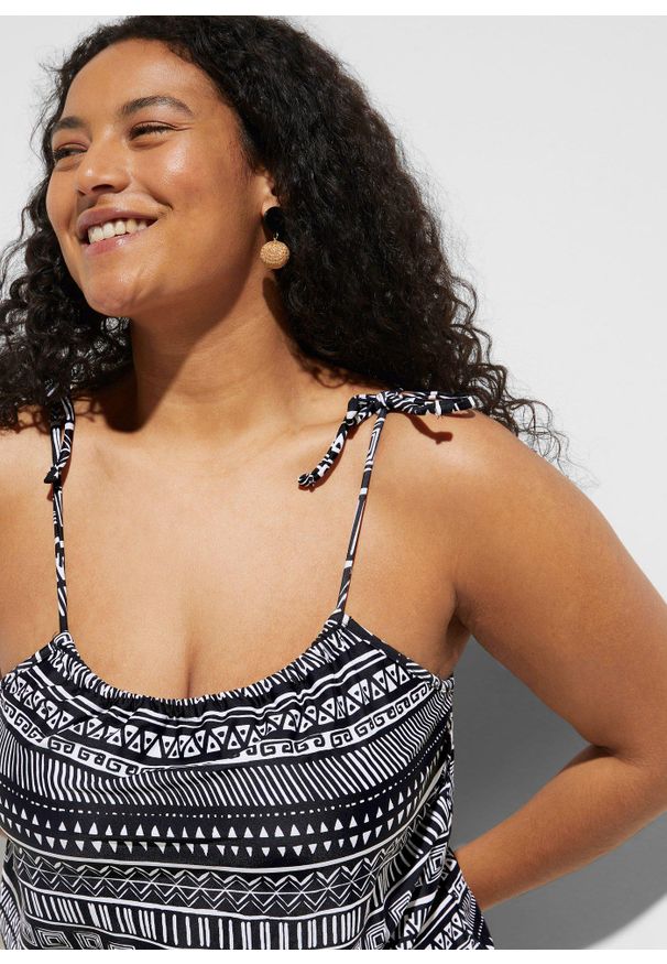 bonprix - Kombinezon kąpielowy. Kolor: czarny. Wzór: nadruk