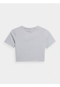 4f - T-shirt crop-top gładki damski. Kolor: szary. Materiał: elastan, bawełna. Długość: krótkie. Wzór: gładki