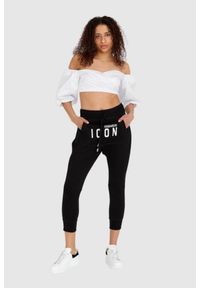 DSQUARED2 Czarne spodnie dresowe damskie z kieszenią na przodzie i logo icon, Rozmiar L. Kolor: czarny. Materiał: dresówka, bawełna #3