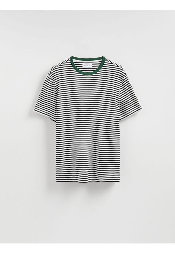 Reserved - T-shirt regular w paski - złamana biel. Materiał: bawełna, dzianina. Wzór: paski