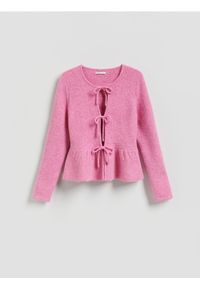 Reserved - Sweter z wiązaniami - różowy. Kolor: różowy. Materiał: wełna, dzianina #1
