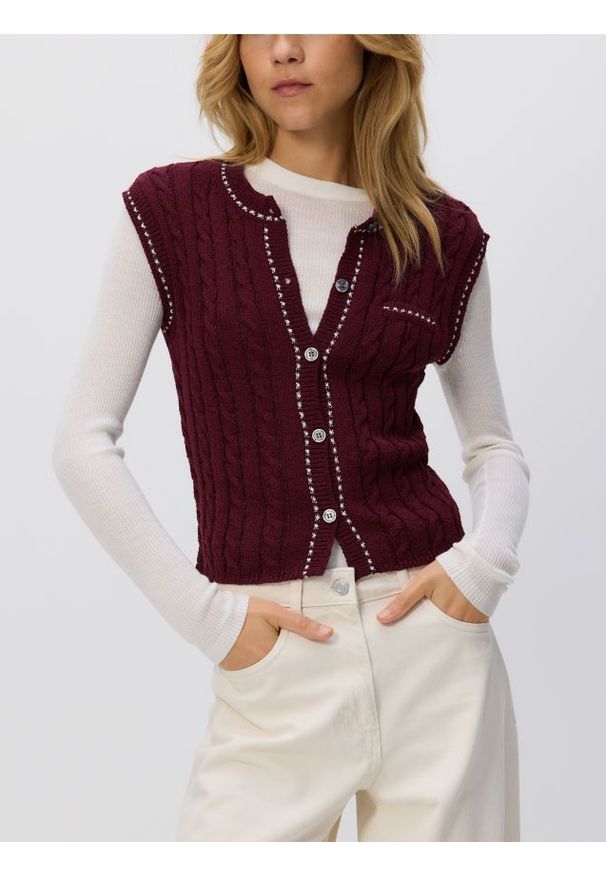 Reserved - Dzianinowa kamizelka - burgundowy. Kolor: czerwony. Materiał: dzianina