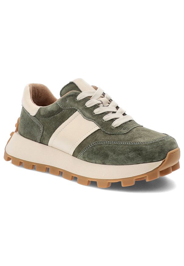 Zielone Sneakersy Filippo Modne Obuwie Damskie. Okazja: na co dzień. Zapięcie: sznurówki. Kolor: zielony. Materiał: zamsz. Szerokość cholewki: normalna