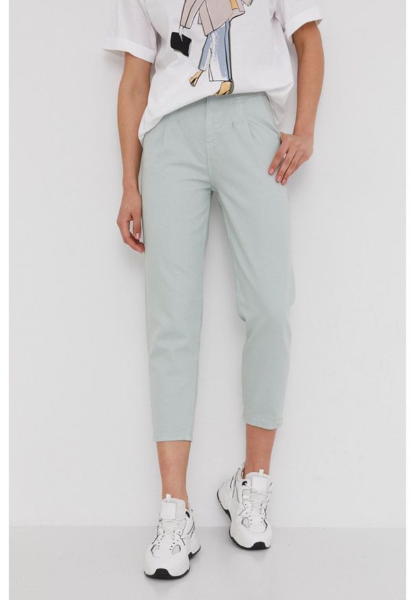Answear Lab Spodnie damskie kolor zielony high waist. Stan: podwyższony. Kolor: turkusowy. Styl: wakacyjny