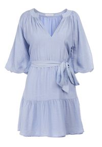 Born2be - Niebieska Sukienka Hyromela. Kolor: niebieski. Materiał: tkanina, materiał. Wzór: gładki. Typ sukienki: rozkloszowane. Długość: mini #6