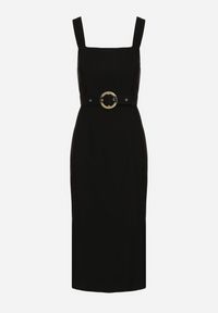 Born2be - Czarna Sukienka z Wiskozą o Dopasowanym Kroju z Rozcięciami i Paskiem Venilra. Okazja: na co dzień. Typ kołnierza: dekolt kwadratowy. Kolor: czarny. Materiał: wiskoza. Długość rękawa: na ramiączkach. Styl: elegancki, casual, klasyczny #5