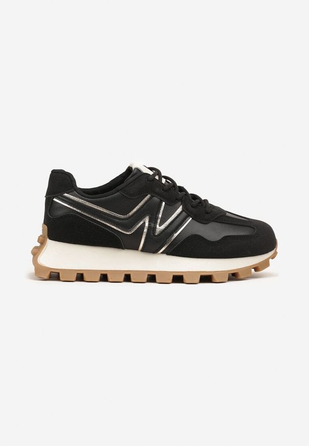 Renee - Czarne Sneakersy Ozdobione Geometrycznym Motywem Annerie. Okazja: na co dzień. Kolor: czarny. Materiał: jeans. Wzór: aplikacja, geometria