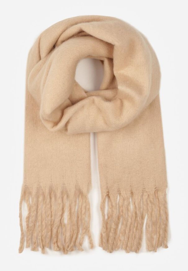 Born2be - Beżowy Szalik z Frędzlami Owedarria. Okazja: na co dzień. Kolor: beżowy. Materiał: jeans, dresówka. Styl: casual, elegancki