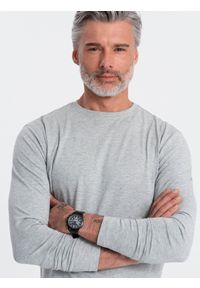 Ombre Clothing - Longsleeve męski BASIC z okrągłym dekoltem - szary melanż V3 - Rozmiar: S. Kolor: szary. Materiał: materiał, bawełna. Długość rękawa: długi rękaw. Wzór: melanż. Styl: klasyczny
