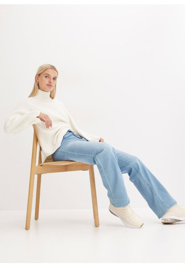 bonprix - Dżinsy ze stretchem z wysokim stanem, straight. Stan: podwyższony. Kolor: niebieski