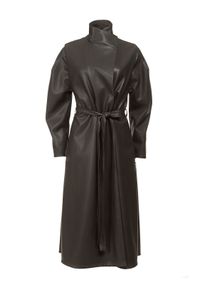 ANIA KUCZYŃSKA - Skórzany płaszcz z wiązaniem Stella. Kolor: czarny. Styl: elegancki #7