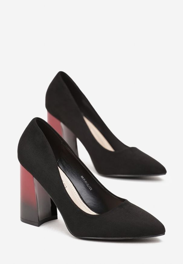 Renee - Czarne Czółenka z Wkładką ze Skóry Naturalnej i Efektem Ombre na Słupku Gedonti. Kolor: czarny. Materiał: skóra. Obcas: na słupku. Styl: elegancki