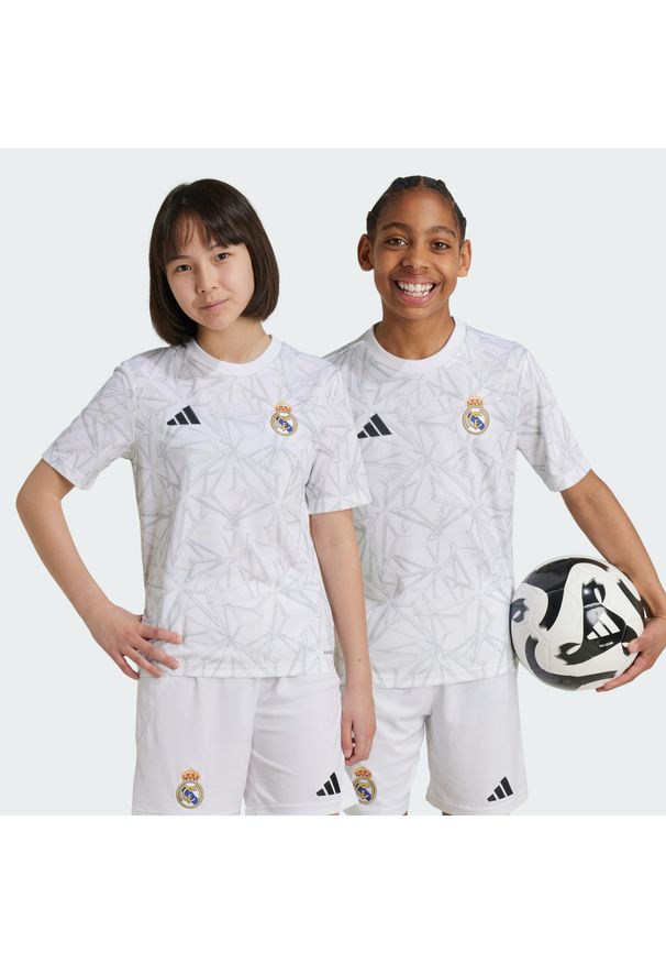 Adidas - Koszulka Real Madrid Pre-Match Kids. Kolor: szary, biały, wielokolorowy. Materiał: materiał. Sport: piłka nożna