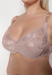 Renee - Ciemnobeżowy Biustonosz z Koronki Full Cup z Regulowanymi Ramiączkami Dimela. Kolor: beżowy. Materiał: koronka. Wzór: koronka