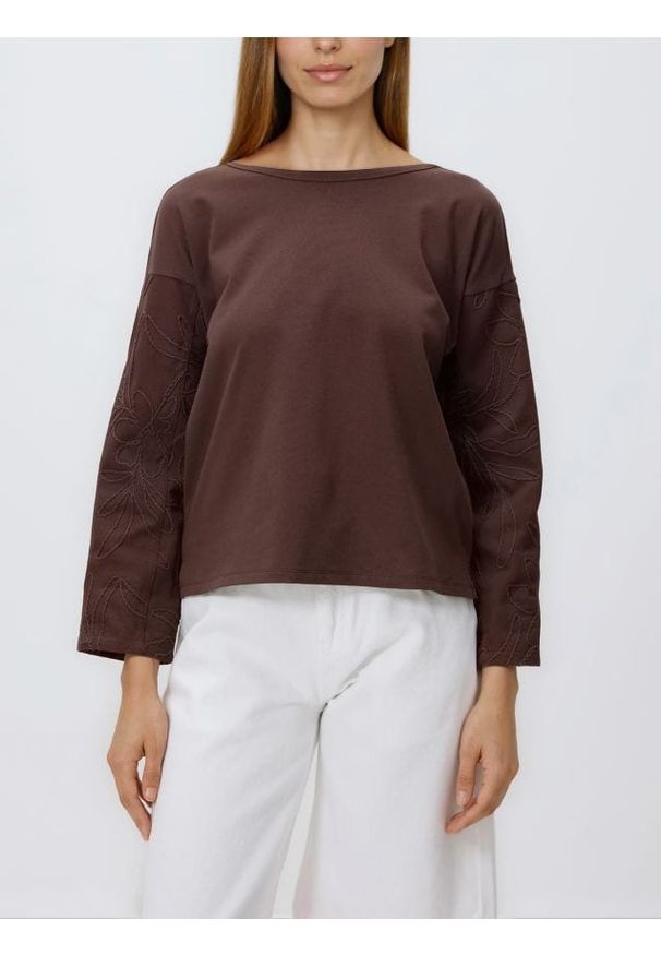 Reserved - Bawełniany longsleeve - ciemnobrązowy. Kolor: brązowy. Materiał: bawełna. Długość rękawa: długi rękaw