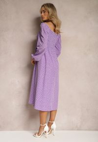 Renee - Fioletowa Midi Sukienka Rozkloszowana w Kropki Gernia. Kolor: fioletowy. Wzór: kropki. Styl: elegancki. Długość: midi #5