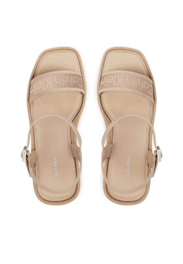Calvin Klein Sandały Wedge 70 Sndl Webbing Lth HW0HW02882 Beżowy. Kolor: beżowy. Materiał: materiał