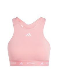 Adidas - Biustonosz Techfit Medium-Support High-Neck. Kolor: różowy. Materiał: materiał. Technologia: Techfit (Adidas). Sport: fitness