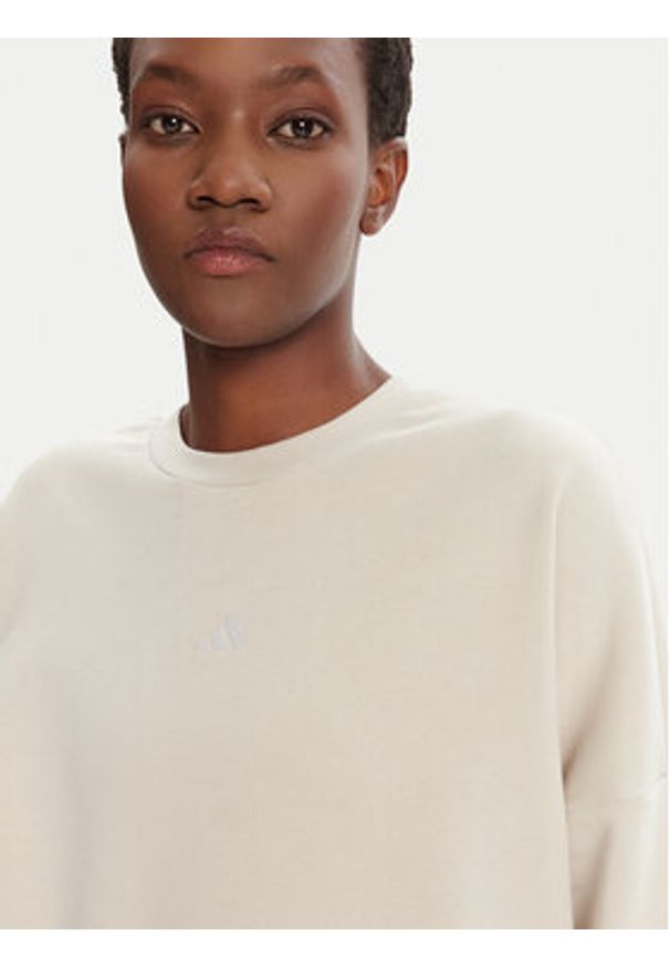 Adidas - adidas Bluza Essentials Small Logo Feelcozy JI6069 Beżowy Loose Fit. Kolor: beżowy. Materiał: syntetyk, bawełna